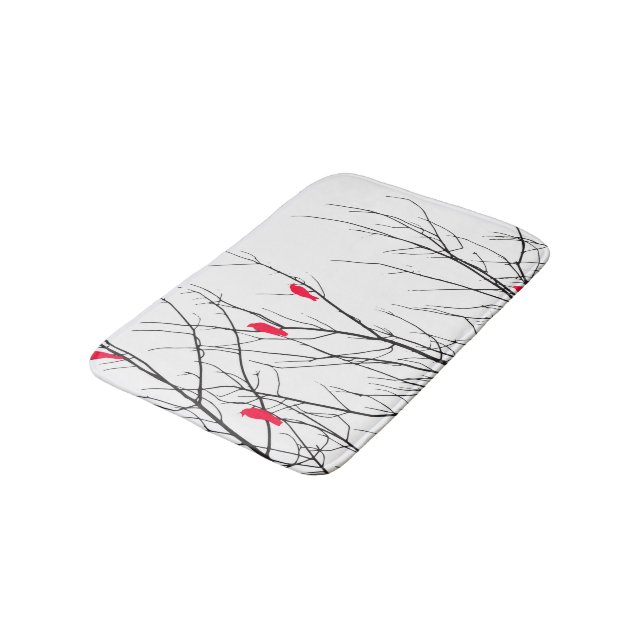 Tapete De Banheiro Pássaros vermelhos brilhantes artísticos em ramos (Angulado)