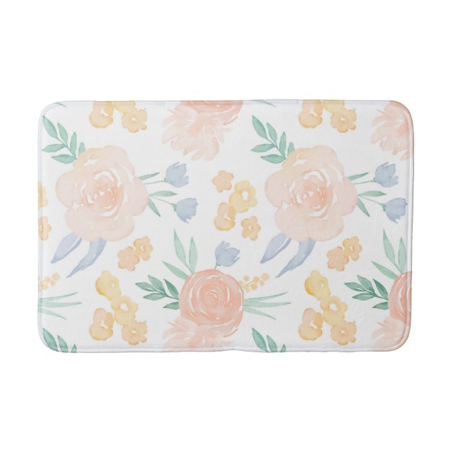 Tapete De Banheiro Pastel Cor Floral Rosa Personalizada (Frente)