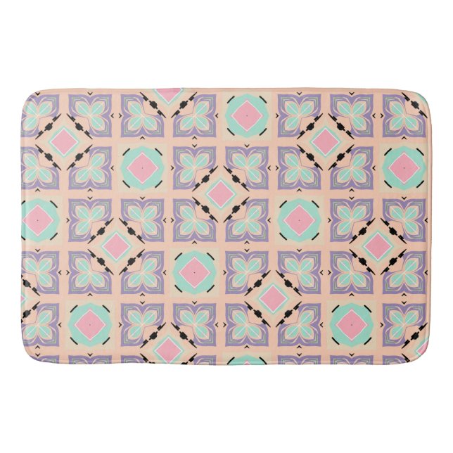 Tapete De Banheiro Pastel Geometric Tile Pattern | Pink Mint Purple  (Frente)