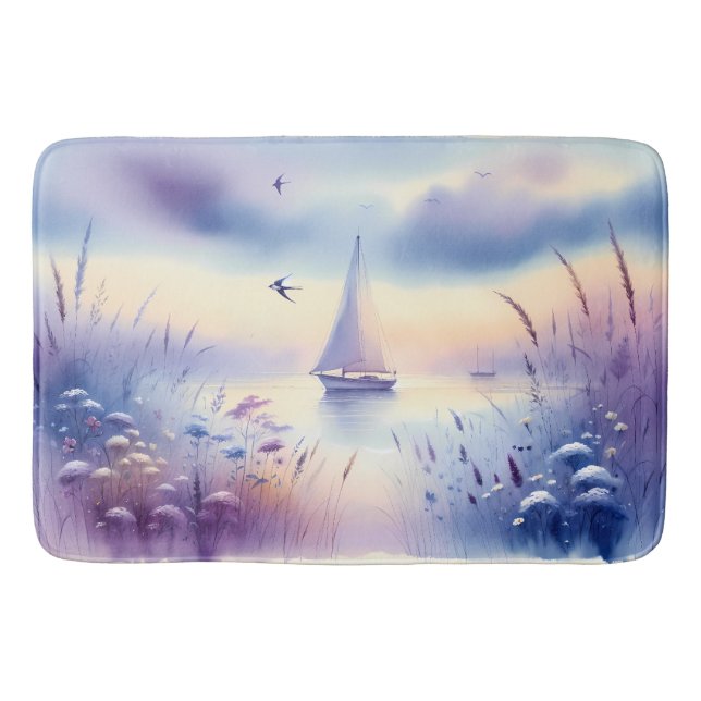 Tapete De Banheiro Pastel Sailboat Coastal Dreamscape (Frente)