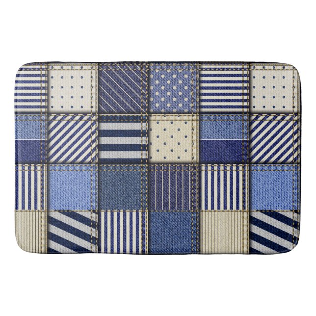 Tapete De Banheiro Patchwork de Denim Azul (Frente)