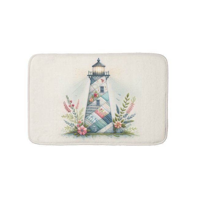 Tapete De Banheiro Patchwork Lighthouse Coastal Floral Scene (frente)
