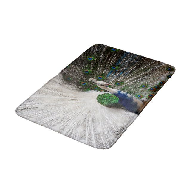 Tapete De Banheiro Pavão azul branco (Angulado)