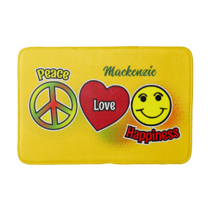 Tapete De Banheiro Paz Amor Felicidade Amarelo