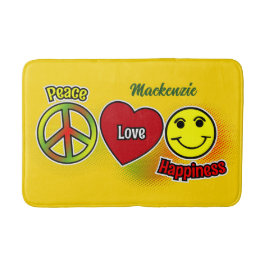 Tapete De Banheiro Peace Love Happiness Yellow