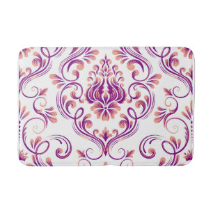 Tapete De Banheiro Peach e Damasco Roxo Padrão Floral Elegante