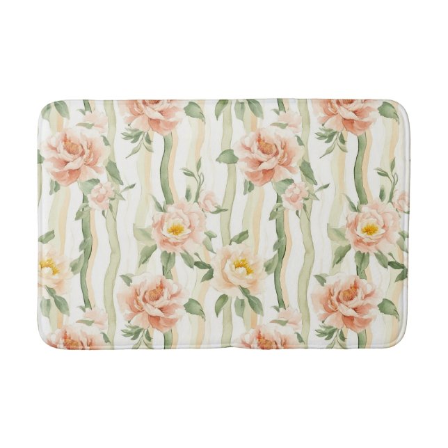 Tapete De Banheiro Peach Mint Roses Floral Stripes   (Frente)