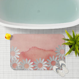 Tapete De Banheiro Peach Watercolor e Flores Brancas