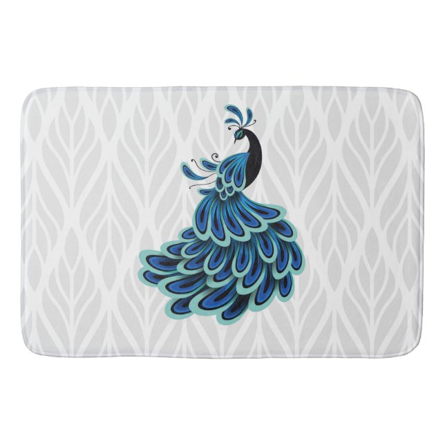 Tapete De Banheiro Peacock Silver Design Bath Mat (Frente)
