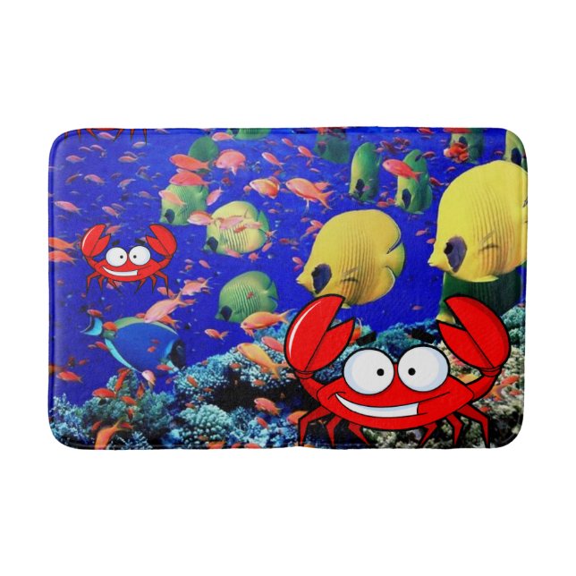 Tapete De Banheiro Peixe Caranguejo Ocean Beach Bathroom Mat (Frente)
