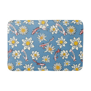 Tapete De Banheiro Peixe Koi Japonês e Padrão Floral