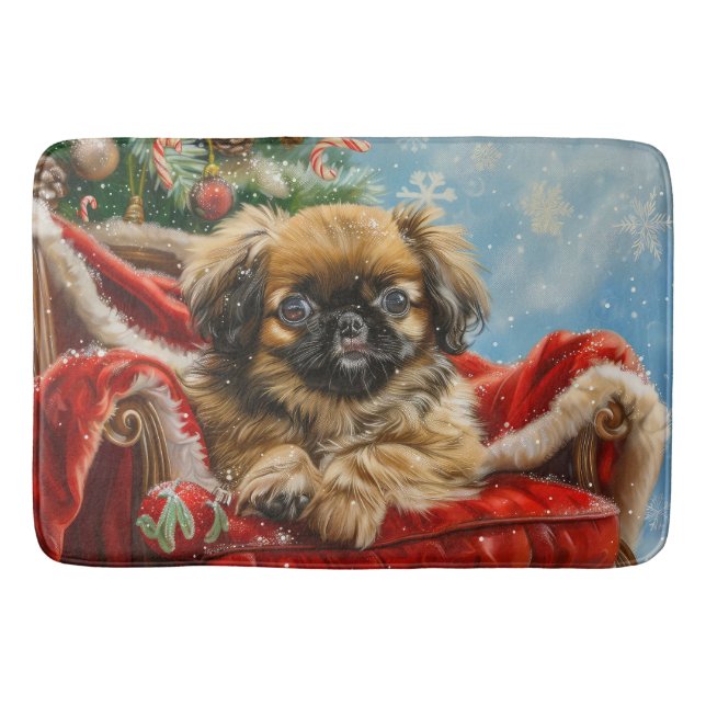 Tapete De Banheiro Pekingese Cachorro Natal Festivo (Frente)