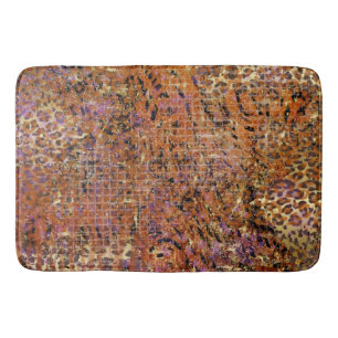 Tapete De Banheiro Pele Mistura De Abstratos Dourada E Pele Leopardo