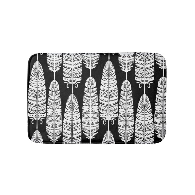 Tapete De Banheiro Penas boho: padrão preto e branco (frente)