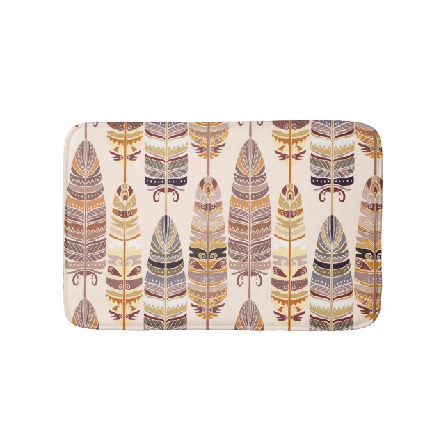 Tapete De Banheiro Penas de Boho: Padrão Tribal Sem Costura (frente)