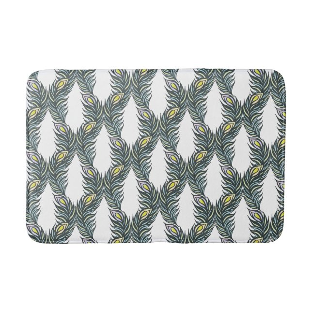 Tapete De Banheiro Penas de pavão, brancas e pretas, russas (Frente)