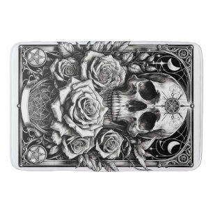 Tapete De Banheiro Pentáculo Crânio Esqueleto & Rosas Arte Tarot