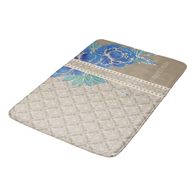 Tapete De Banheiro PEONAS AZUIS E DAMASK ~ Bath Mat (Angulado)