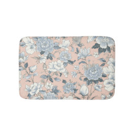 Tapete De Banheiro Peônias Azuis Floral Botânico Vintage Pêssego