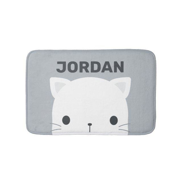Tapete De Banheiro Pequeno Gato Bonito com Nome Personalizado (frente)