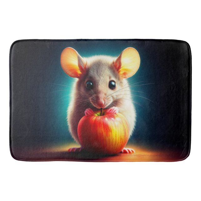 Tapete De Banheiro Pequeno roedor adorável segurando maçã vermelha fe (Frente)