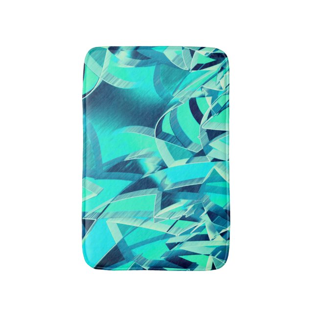 Tapete De Banheiro Percursos cianos com garoa sobre fundo aquamarino (Frente Vertical)