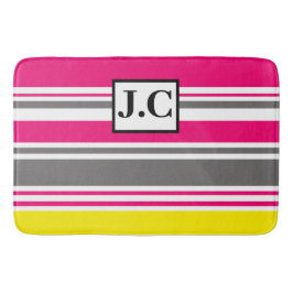 Tapete De Banheiro Personalizar Bath Mat - Beach Hut Stripes Hot Pink
