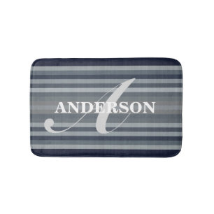 Tapete De Banheiro Personalizável Listras Azul-Marinho
