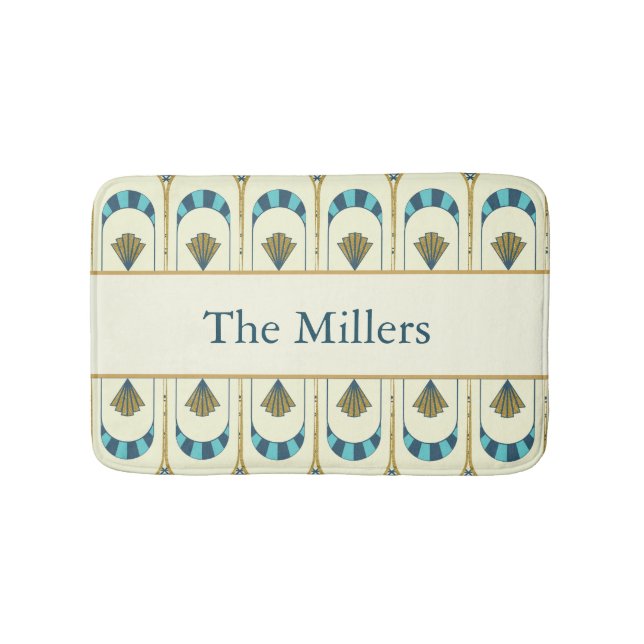 Tapete De Banheiro Personalized Art Deco Teal & Gold Geometric (frente)