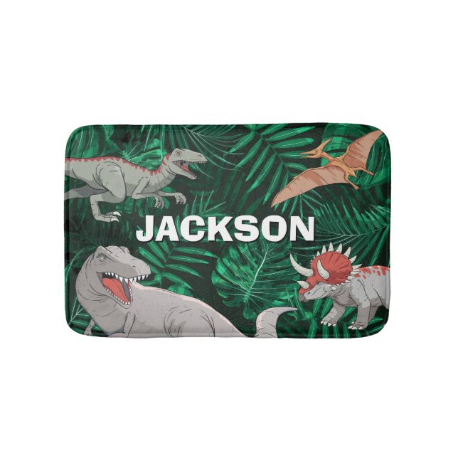 Tapete De Banheiro  Personalized Dinosaur Kids Dino Jurassic Trex Boy (frente)