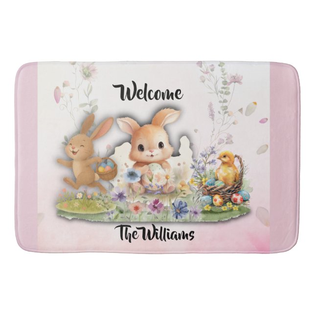 Tapete De Banheiro Personalized Easter Bunny Welcome Bath Mat (Frente)