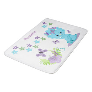 Tapete De Banheiro Personalized Floral Baby Dinosaur