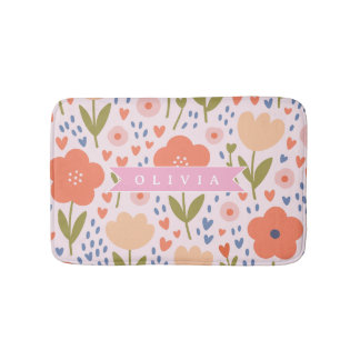 Tapete De Banheiro Personalized pink nordic cute folk floral pattern