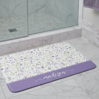 Tapete De Banheiro Personalized Purple Wildflower Monogram