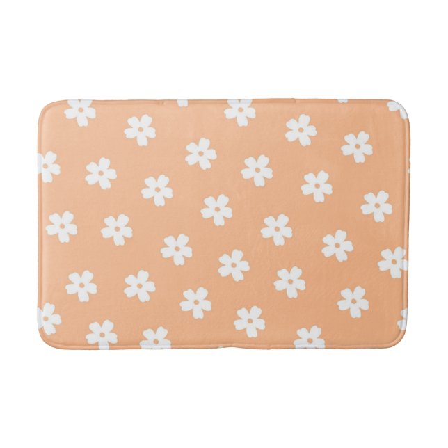 Tapete De Banheiro Pêssego Branco e Retro Floral Branco, Cheio (Frente)