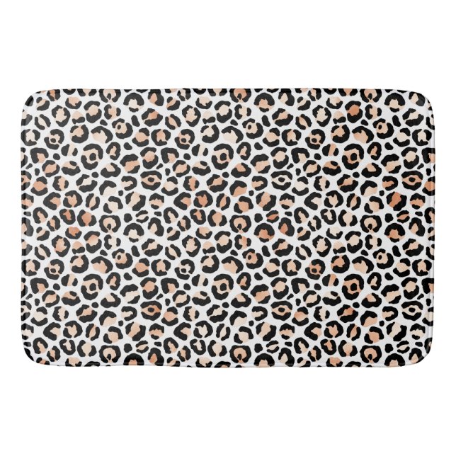 Tapete De Banheiro Pêssego Branco Impressão Preta-Leopardo  (Frente)
