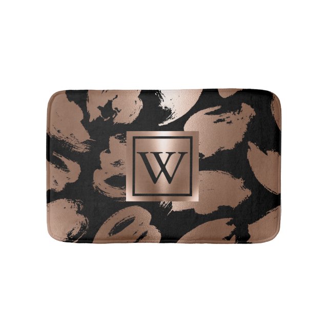 Tapete De Banheiro Pincel Abstrato preto e Rosa Dourado (frente)