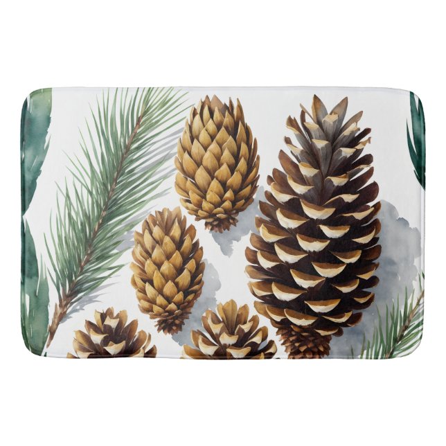Tapete De Banheiro Pine Cones Watercolor Art (Frente)