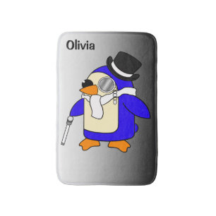 Tapete De Banheiro Pinguim clássico de desenho animado, preto e branc