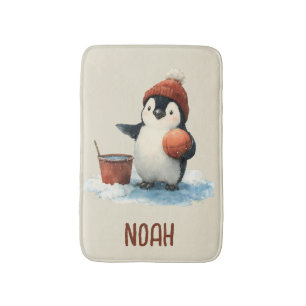 Tapete De Banheiro Pinguim de Basquete de Inverno Personalizado para 