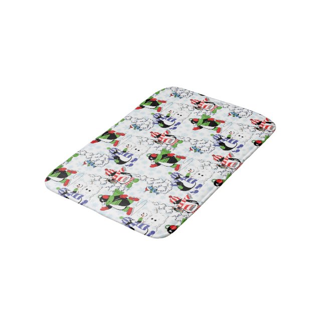 Tapete De Banheiro Pinguim de Natal patinando (Angulado)