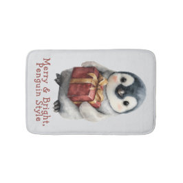 Tapete De Banheiro Pinguim Natalino Alegre e Brilhante