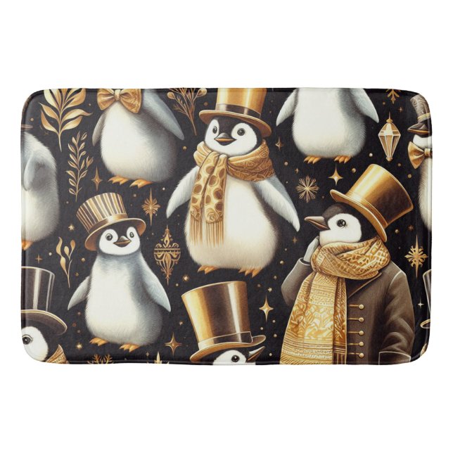 Tapete De Banheiro Pinguim preto e Ouro (Frente)