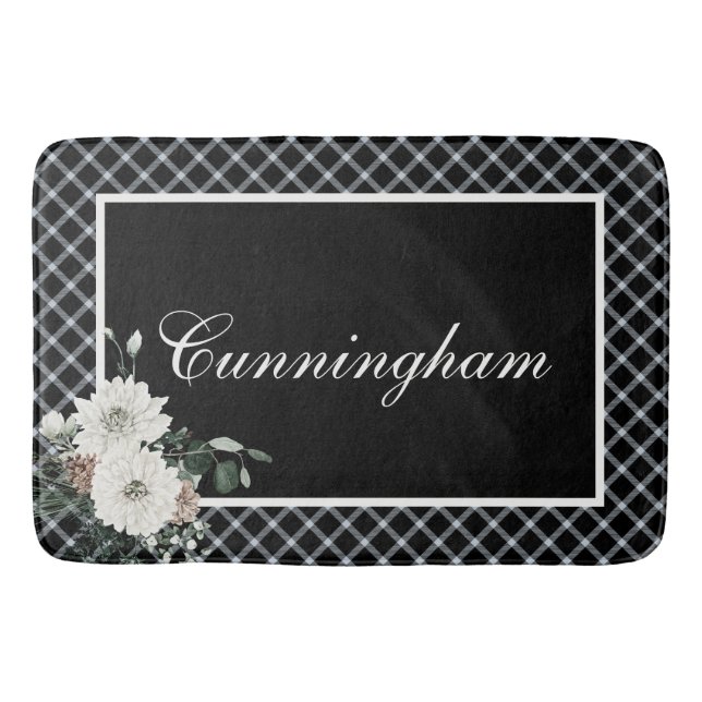 Tapete De Banheiro Pinheiro de Xadrez preto e branco do Natal russo (Frente)