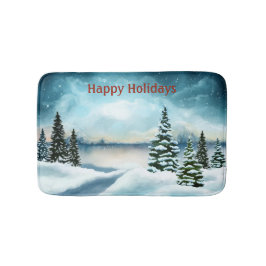 Tapete De Banheiro Pinheiros nevados perto de um lago