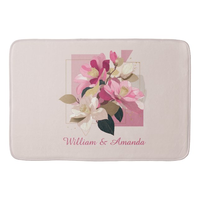 Tapete De Banheiro Pink Camellia Bloom Bath Mat (Frente)