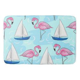 Tapete De Banheiro Pink Flamingo Blue Sailboat Preppy