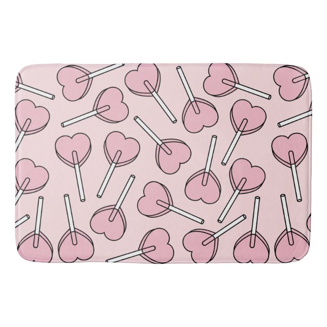 Tapete De Banheiro Pink Lollipops, Heart Lollipops, Lollipop Pattern (Frente)