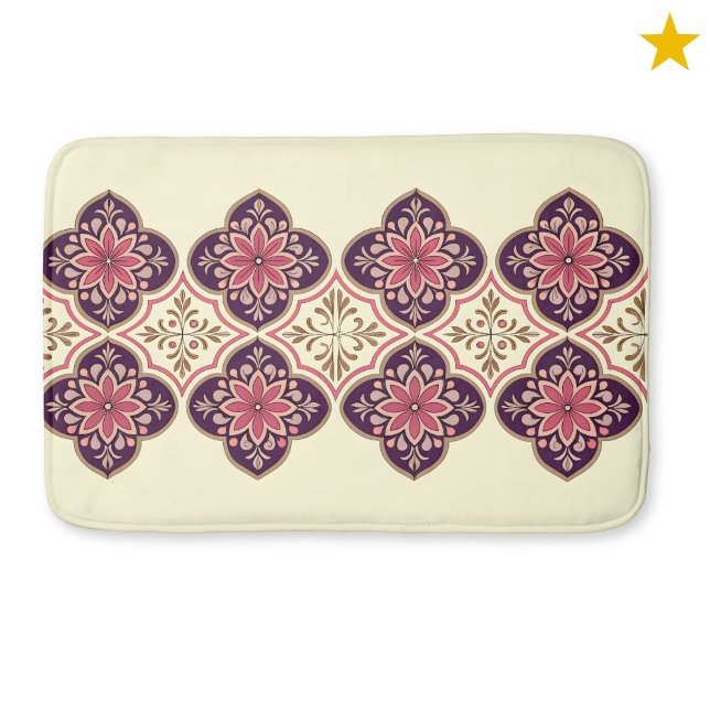 Tapete De Banheiro Pink Purple Spanish Tile Flower Pattern  (Criador carregado)