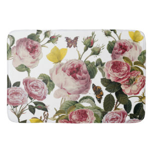 Tapete De Banheiro PINK ROSES E MANTEIRAS AMARELAS White Floral
